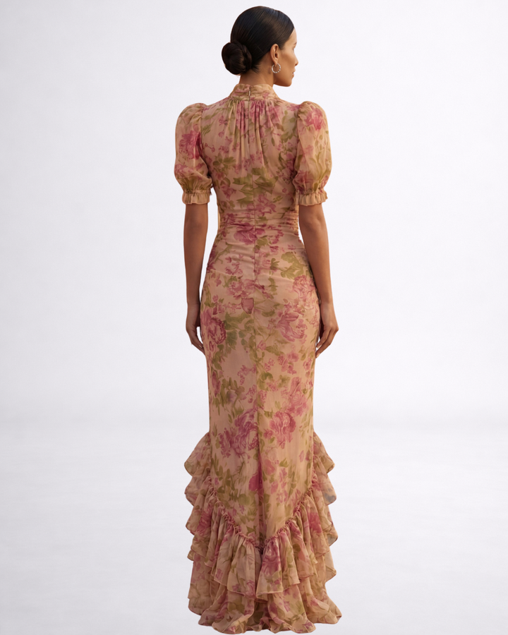 Rosario | Elegant Long Floral Chiffon Gown