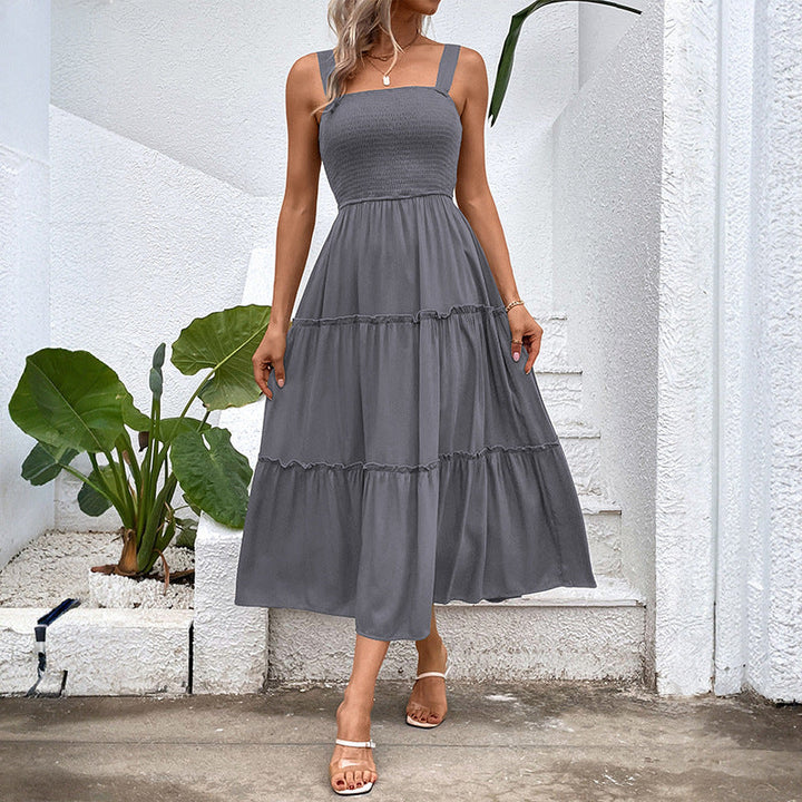 FIORELLE™ – Robe d'été dos nu smockée avec ourlet à volants vintage