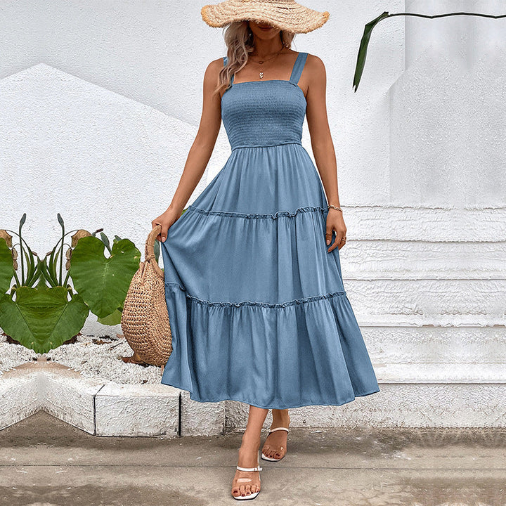 FIORELLE™ – Robe d'été dos nu smockée avec ourlet à volants vintage
