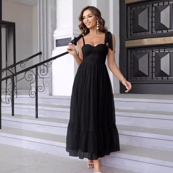 HALI™ - Robe de soirée formelle à volants et bretelles nouées de style vintage