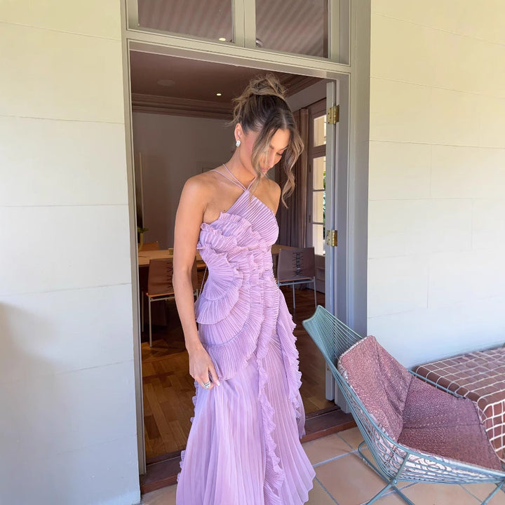 REGINE™ - Robe Longue d'Été sans Manches Col Halter Lotus Élégante