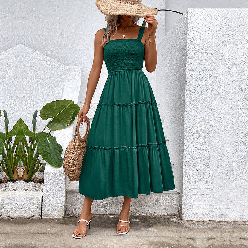 FIORELLE™ – Robe d'été dos nu smockée avec ourlet à volants vintage