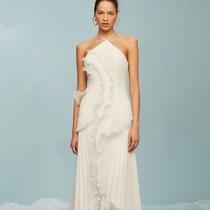 REGINE™ - Robe Longue d'Été sans Manches Col Halter Lotus Élégante