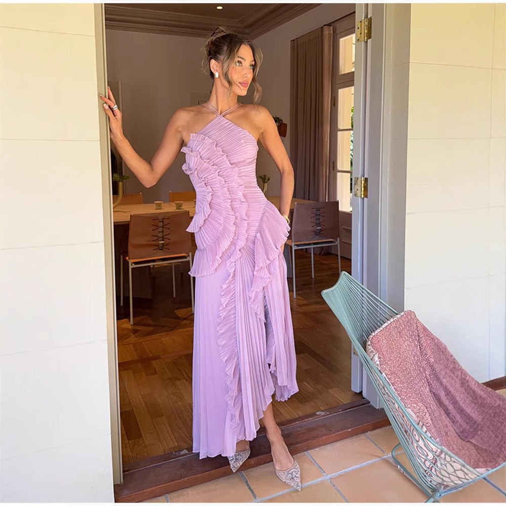 REGINE™ - Robe Longue d'Été sans Manches Col Halter Lotus Élégante