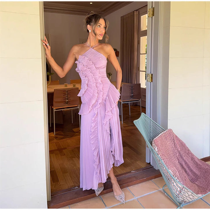 REGINE™ - Robe Longue d'Été sans Manches Col Halter Lotus Élégante
