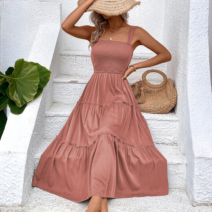 FIORELLE™ – Robe d'été dos nu smockée avec ourlet à volants vintage