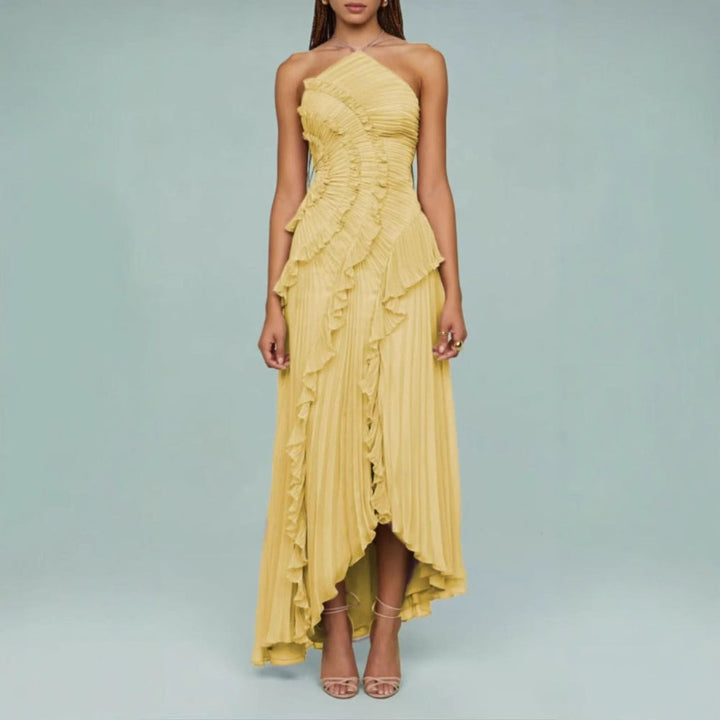 REGINE™ - Robe Longue d'Été sans Manches Col Halter Lotus Élégante