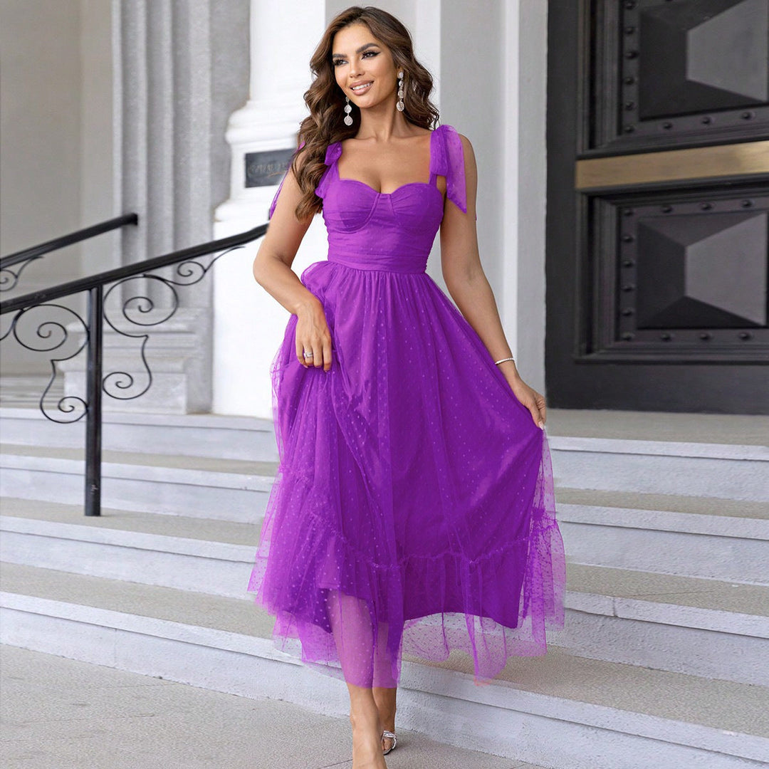 HALI™ - Robe de soirée formelle à volants et bretelles nouées de style vintage