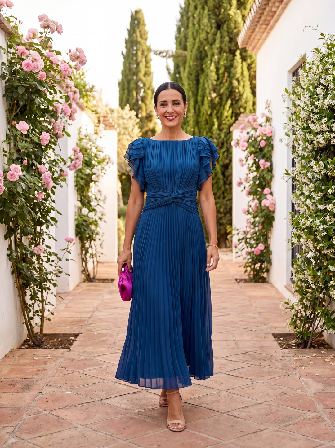 Seraphina | Chic Pleated Maxi Dress with Adjustable Tied Waist