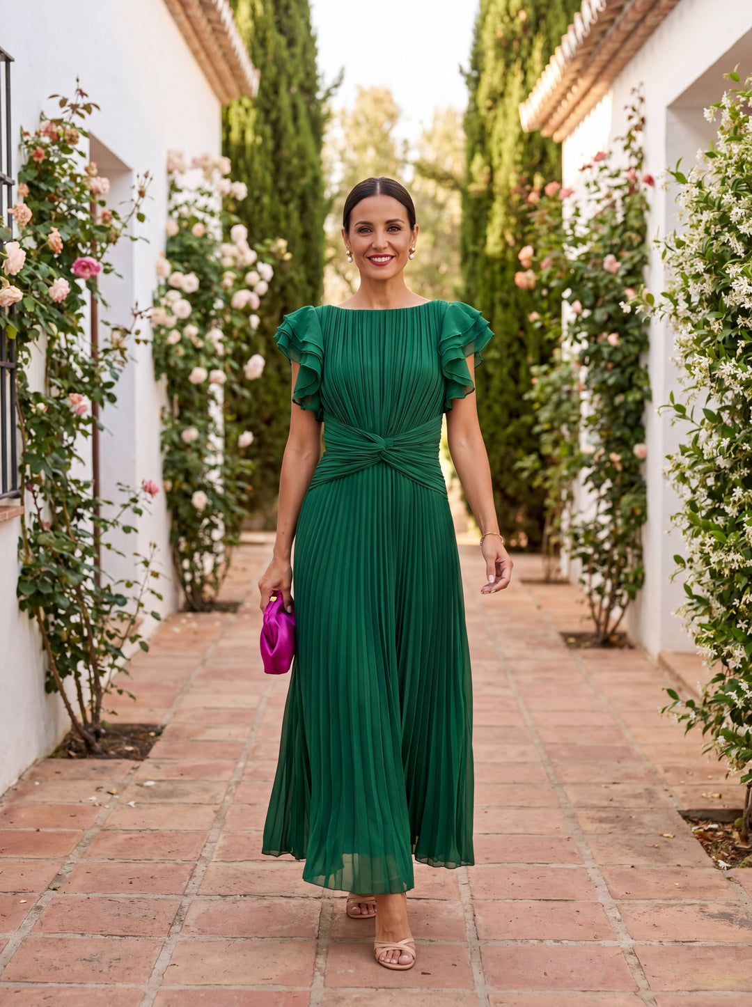 Seraphina | Chic Pleated Maxi Dress with Adjustable Tied Waist