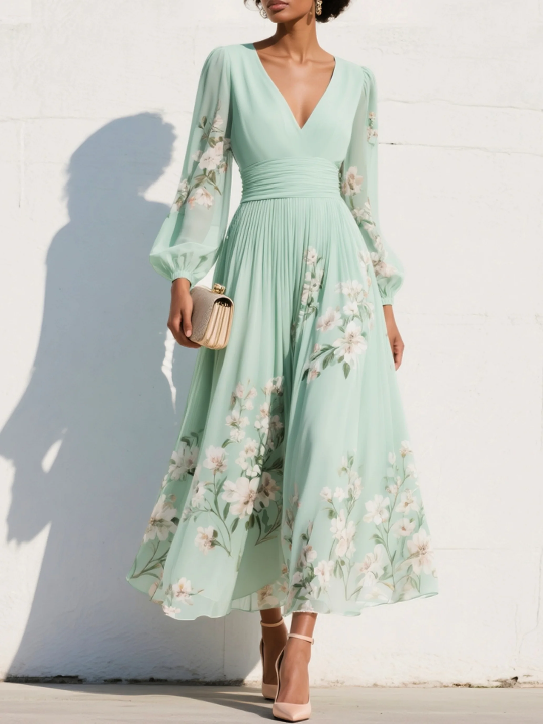 Cisella | Light Green Floral Midi Dress" can be rewritten as "Cisella | Midi Dress in Light Green with Floral Print.