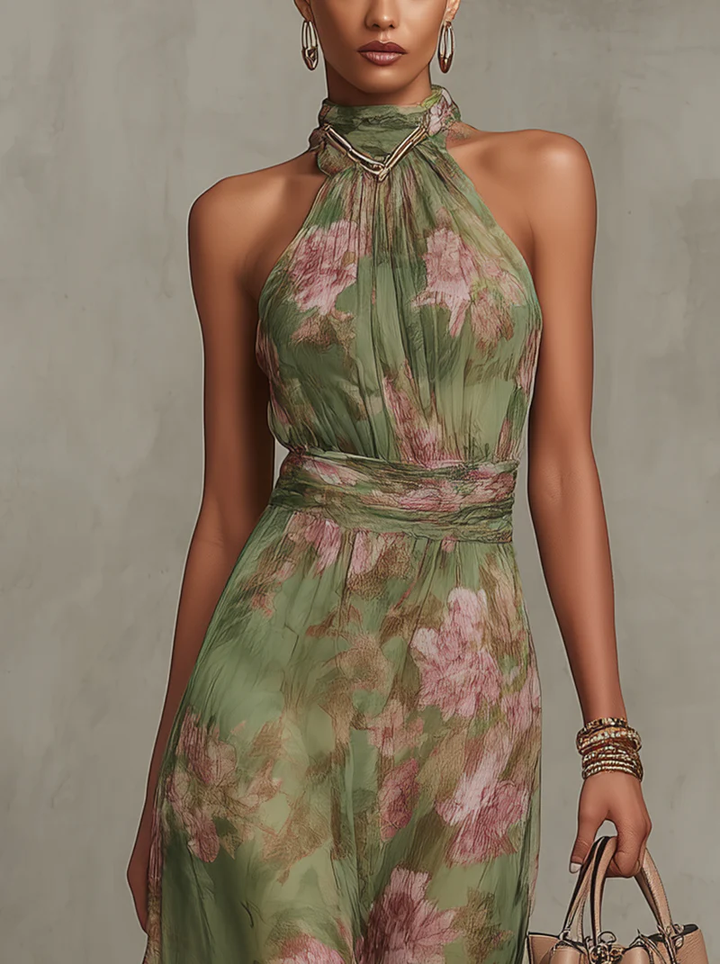 Livia | Chic Floral Maxi Halter Gown