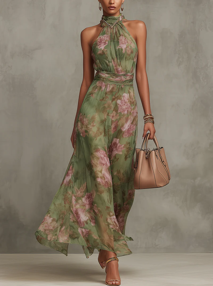 Livia | Chic Floral Maxi Halter Gown