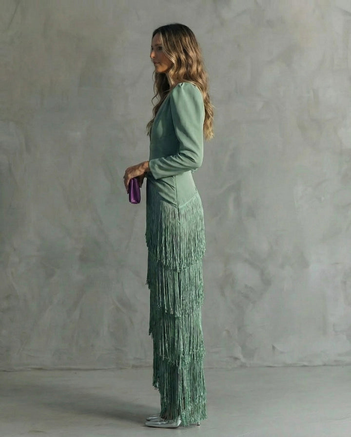 Chiara | Sophisticated Dress Featuring Fringe Sleeves