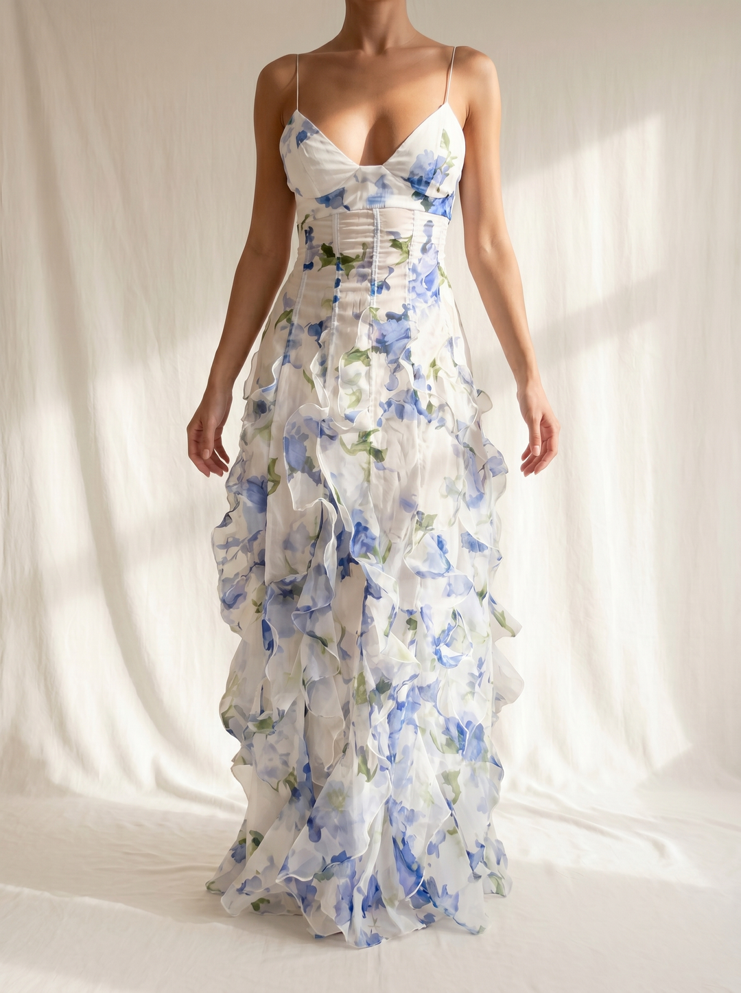 Uri | Ruffled Floral Midi Dress