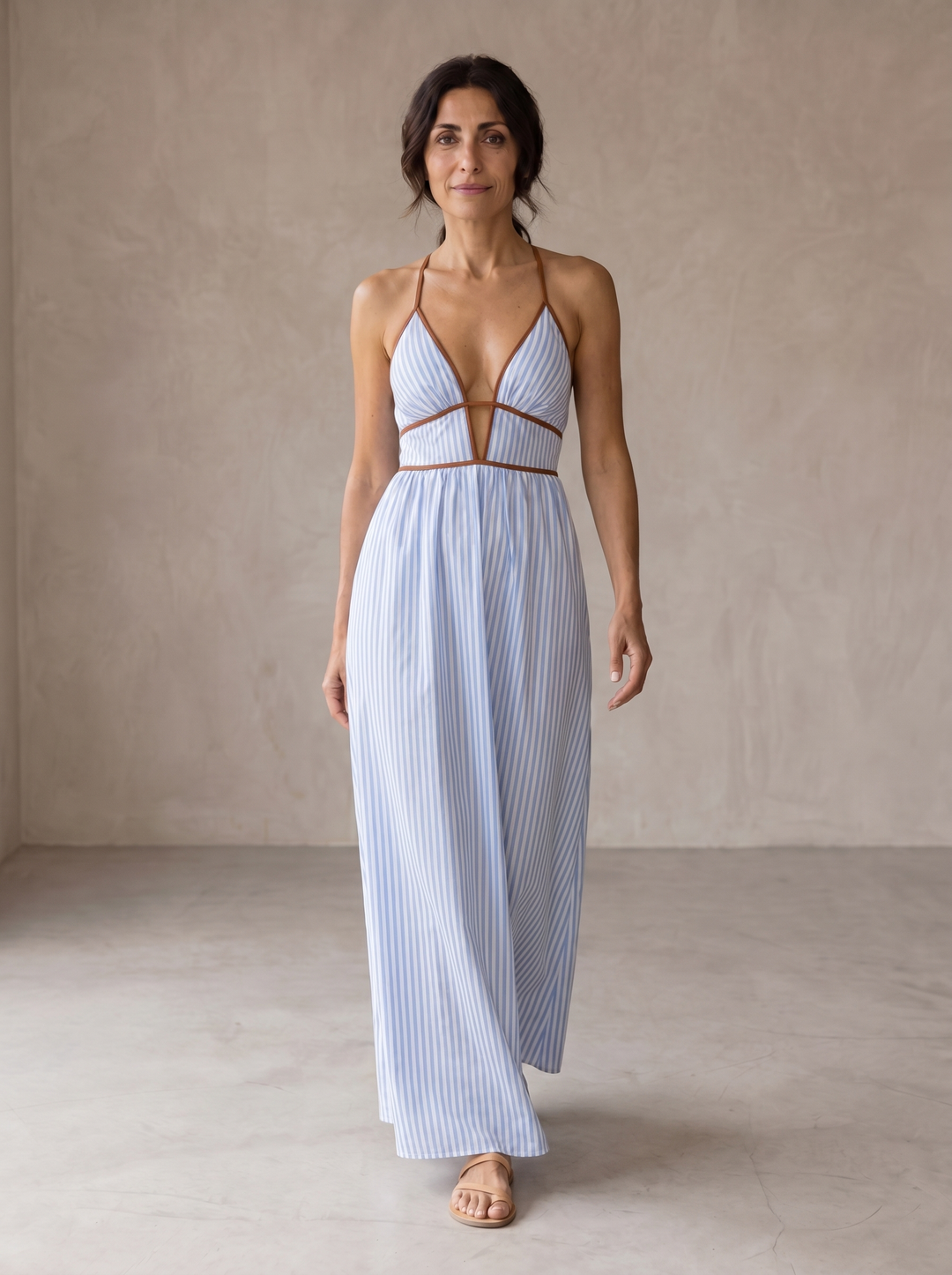 Laurina | Striped Maxi Dress with Cut-Out Neckline