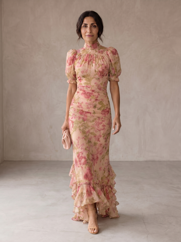 Rosario | Elegant Long Floral Chiffon Gown